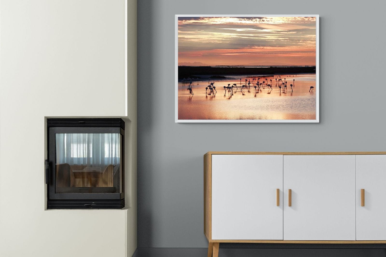 Flamingo Sunset-Wall_Art-100 x 75cm-Mounted Canvas-White-Pixalot