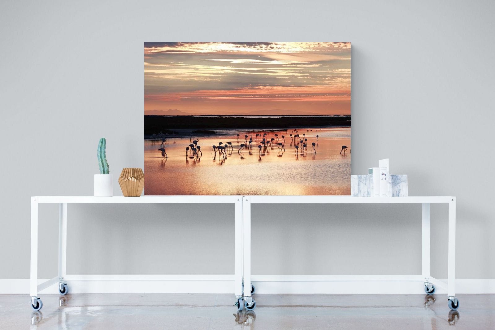 Flamingo Sunset-Wall_Art-120 x 90cm-Mounted Canvas-No Frame-Pixalot