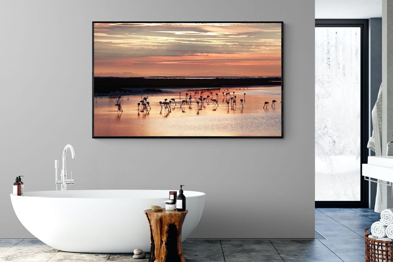 Flamingo Sunset-Wall_Art-180 x 110cm-Mounted Canvas-Black-Pixalot
