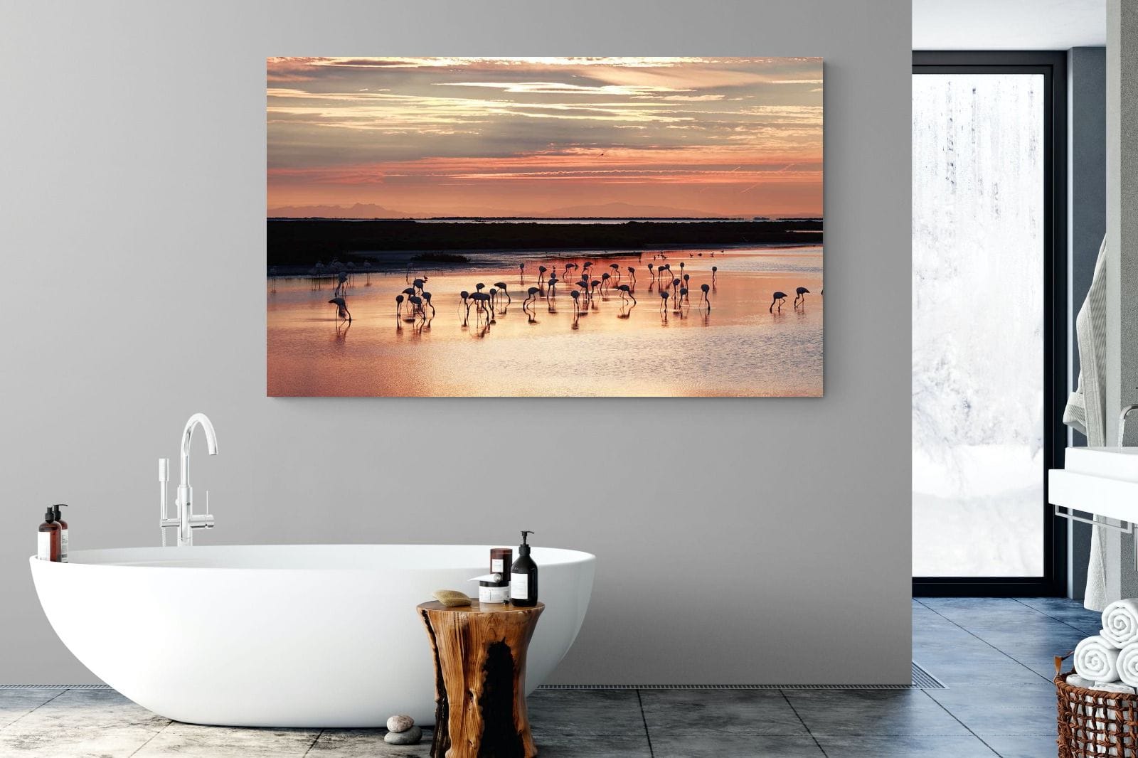 Flamingo Sunset-Wall_Art-180 x 110cm-Mounted Canvas-No Frame-Pixalot
