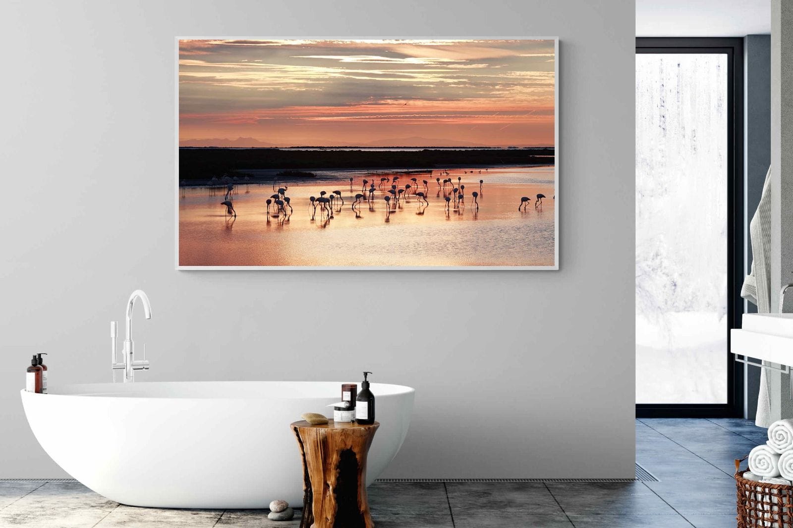 Flamingo Sunset-Wall_Art-180 x 110cm-Mounted Canvas-White-Pixalot