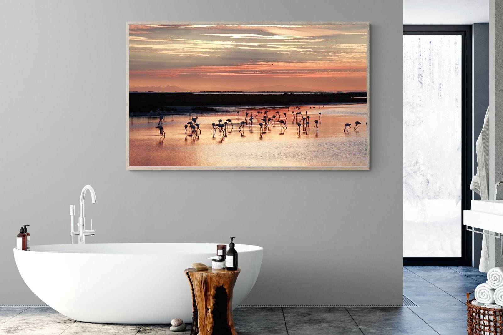 Flamingo Sunset-Wall_Art-180 x 110cm-Mounted Canvas-Wood-Pixalot