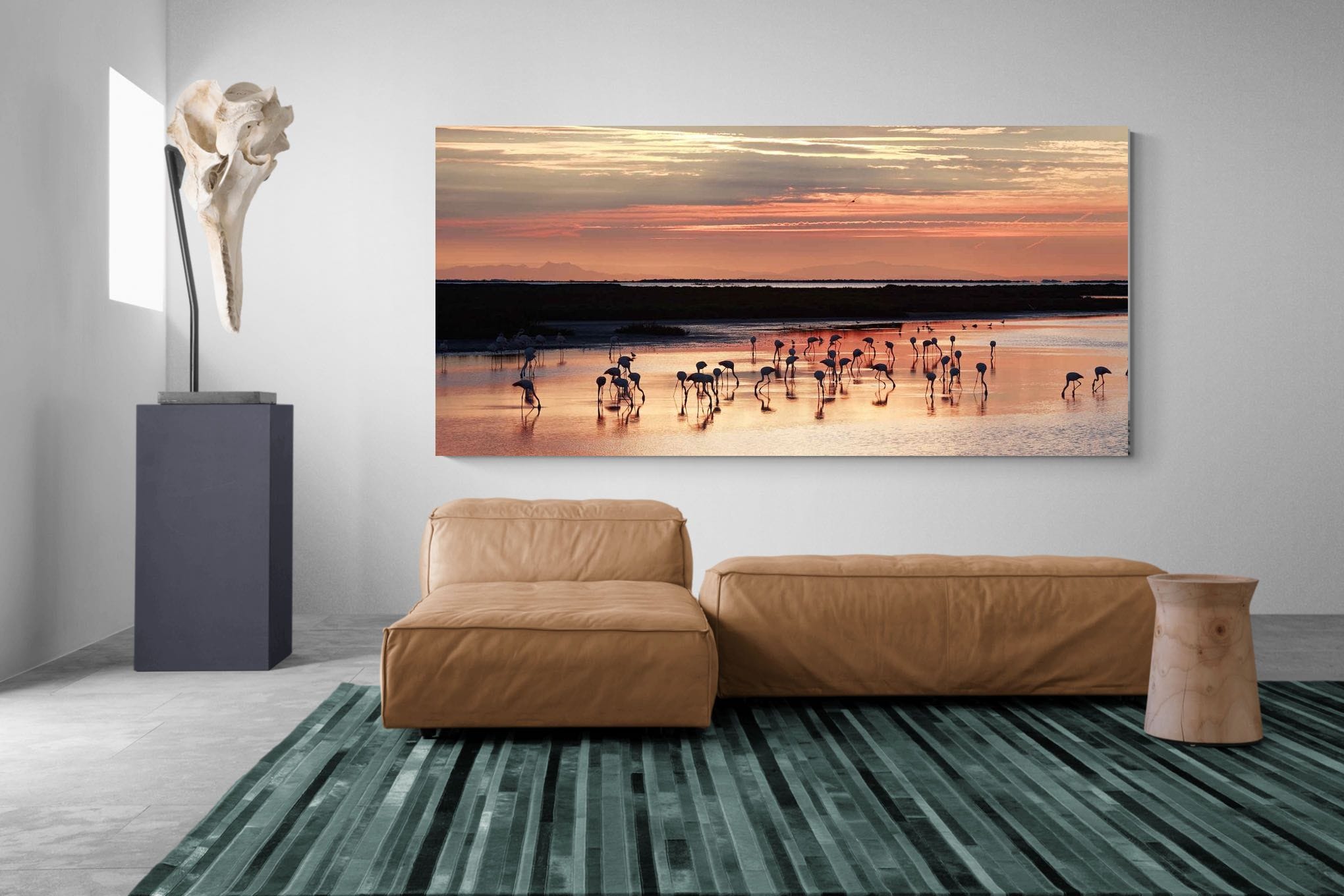 Flamingo Sunset-Wall_Art-275 x 130cm-Mounted Canvas-No Frame-Pixalot