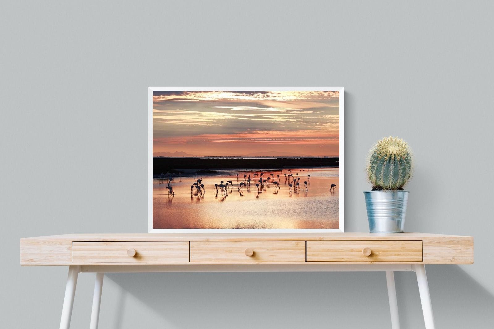 Flamingo Sunset-Wall_Art-80 x 60cm-Mounted Canvas-White-Pixalot