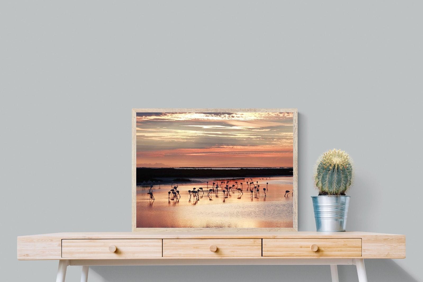 Flamingo Sunset-Wall_Art-80 x 60cm-Mounted Canvas-Wood-Pixalot