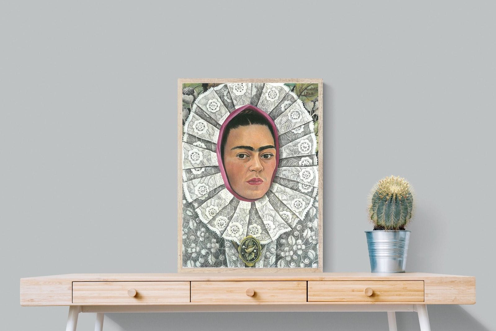 Frida Self-Portrait with Medallion-Wall_Art-60 x 80cm-Mounted Canvas-Wood-Pixalot