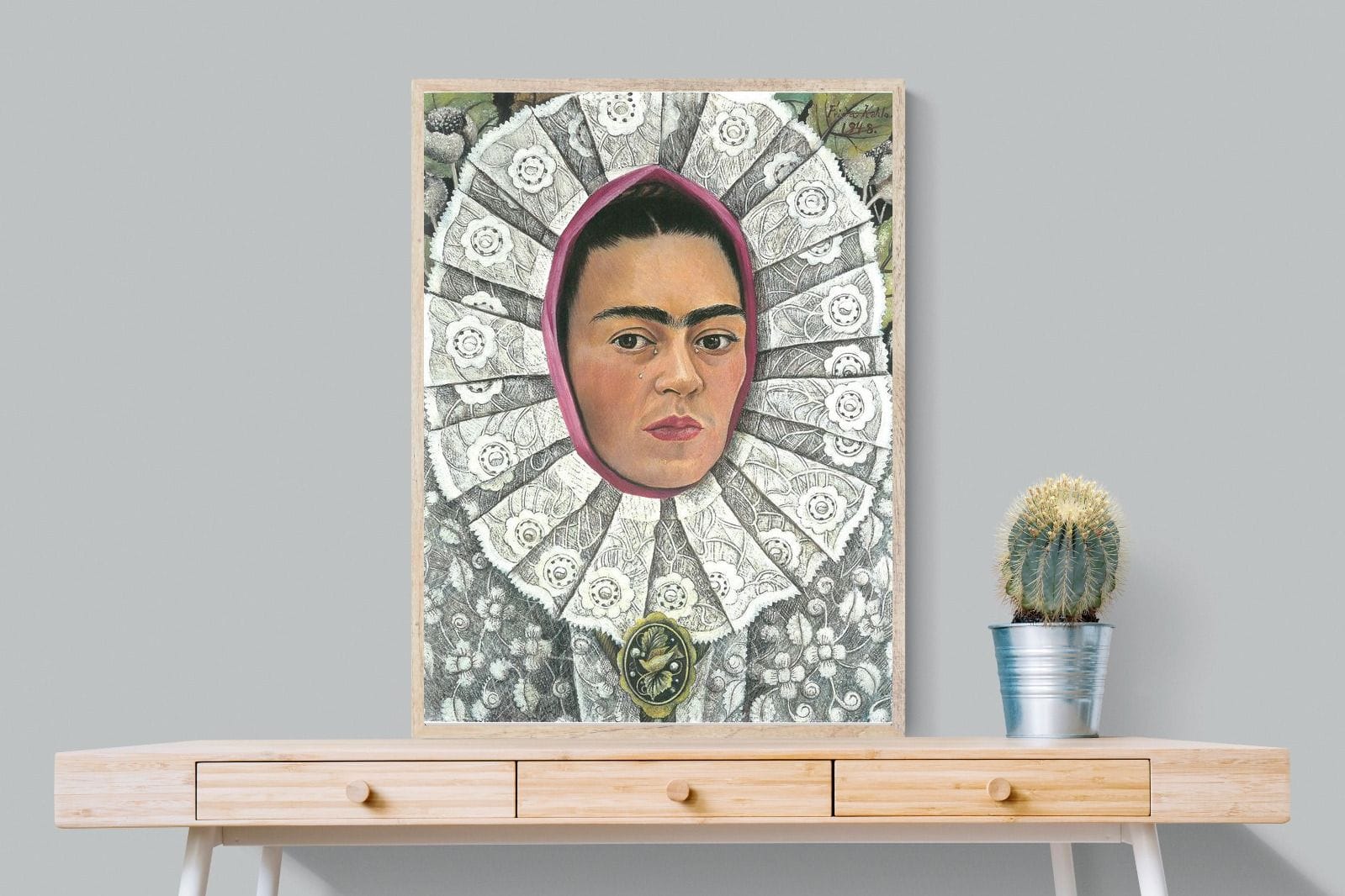 Frida Self-Portrait with Medallion-Wall_Art-75 x 100cm-Mounted Canvas-Wood-Pixalot
