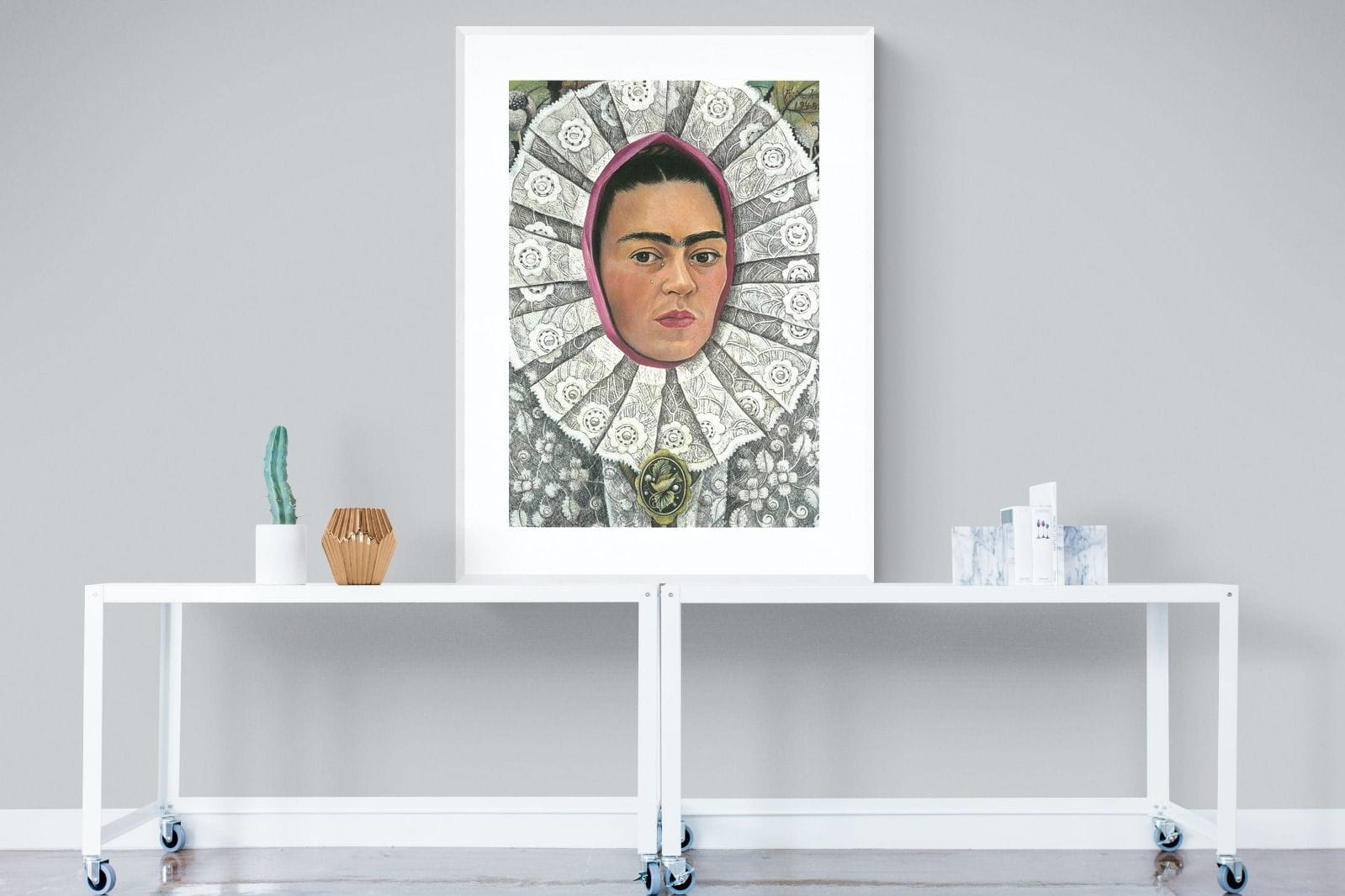 Frida Self-Portrait with Medallion-Wall_Art-90 x 120cm-Framed Print-White-Pixalot