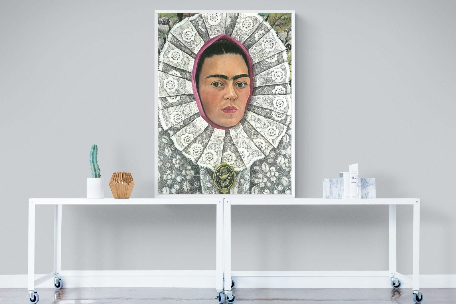 Frida Self-Portrait with Medallion-Wall_Art-90 x 120cm-Mounted Canvas-White-Pixalot