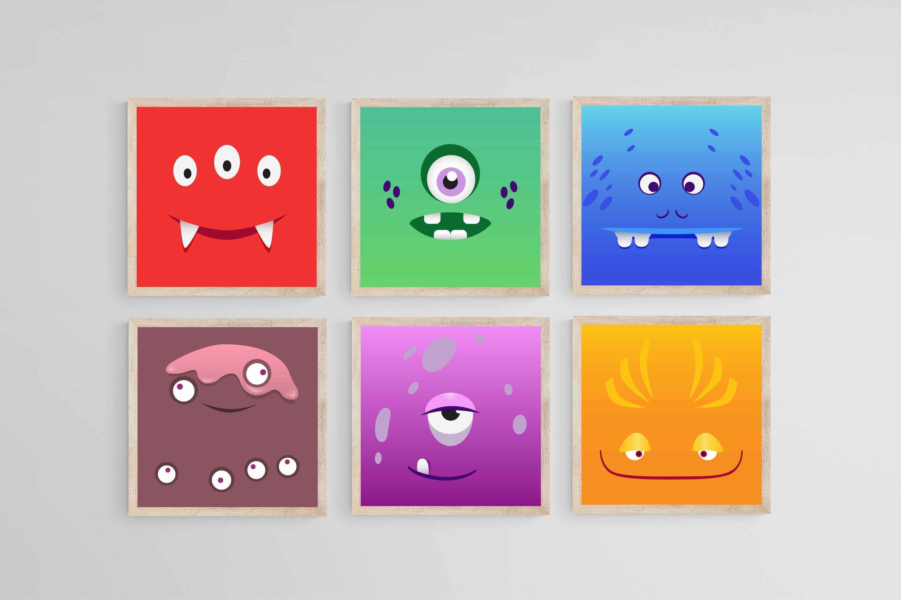 Friendly Monsters Set-Wall_Art-30 x 30cm (x6)-Mounted Canvas-Wood-Pixalot