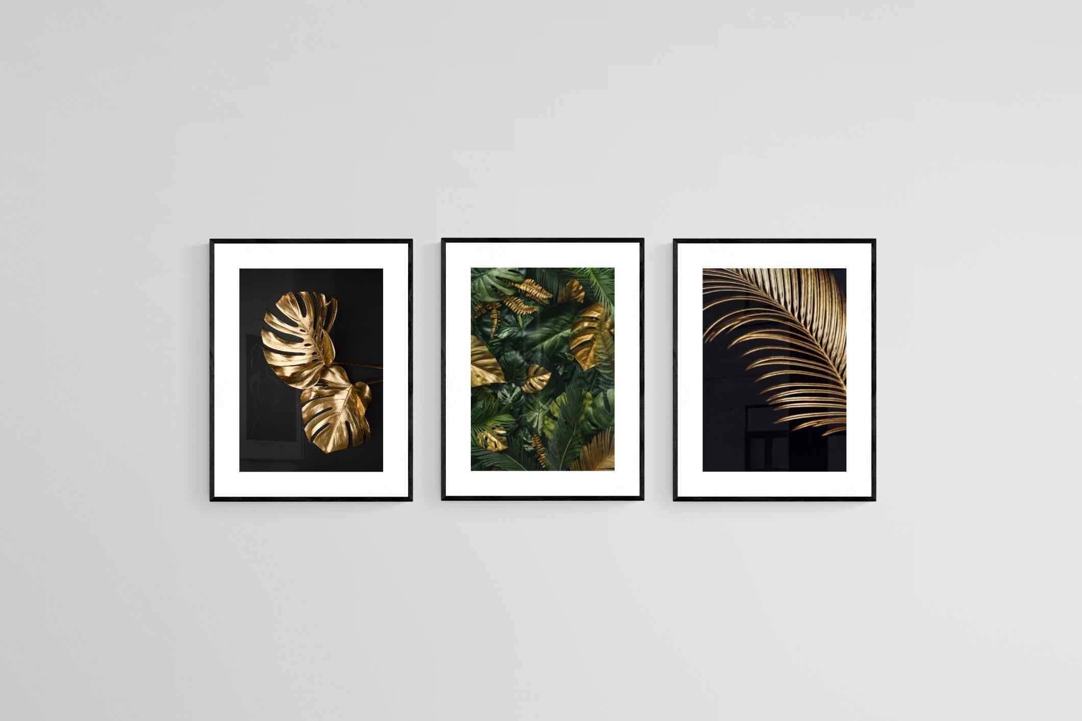 Gold Leaf Set-Wall_Art-45 x 60cm (x3)-Framed Print-Black-Pixalot