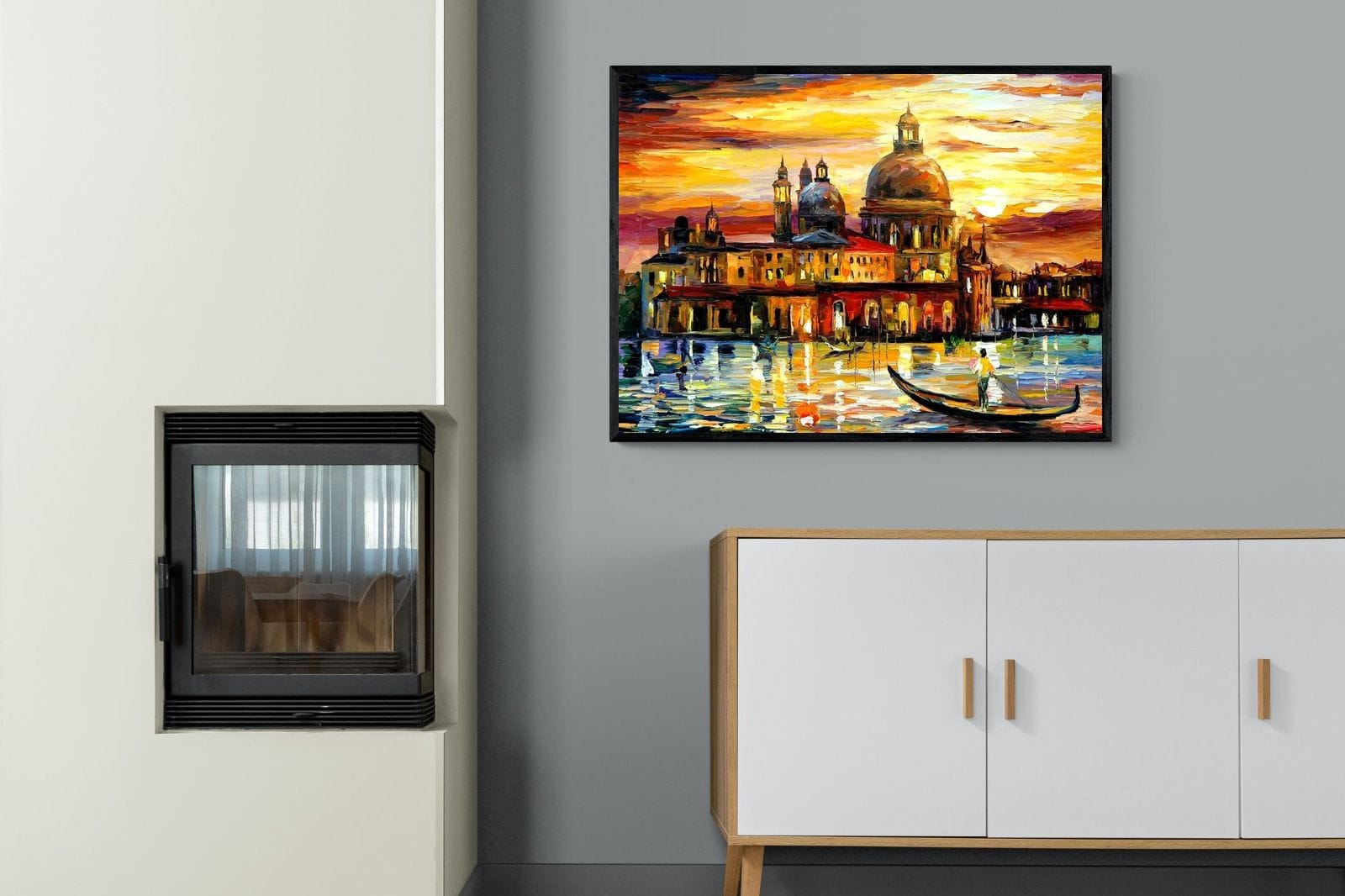 Golden Skies of Venice-Wall_Art-100 x 75cm-Mounted Canvas-Black-Pixalot