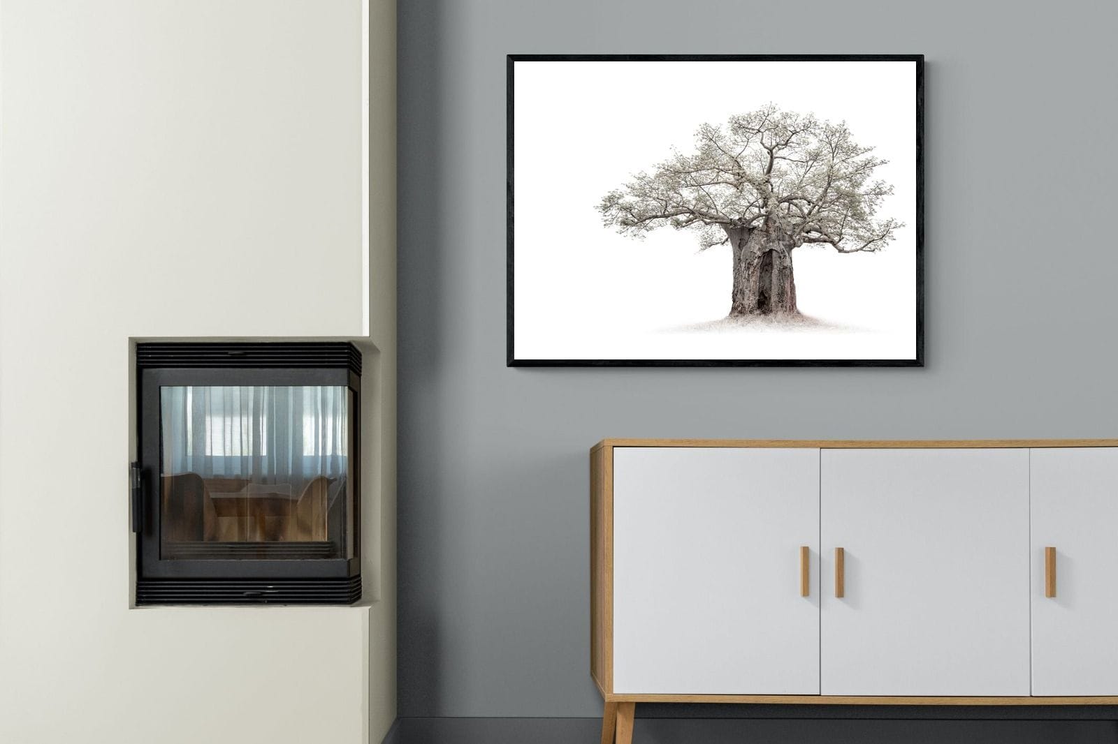 High Key Baobab-Wall_Art-100 x 75cm-Mounted Canvas-Black-Pixalot