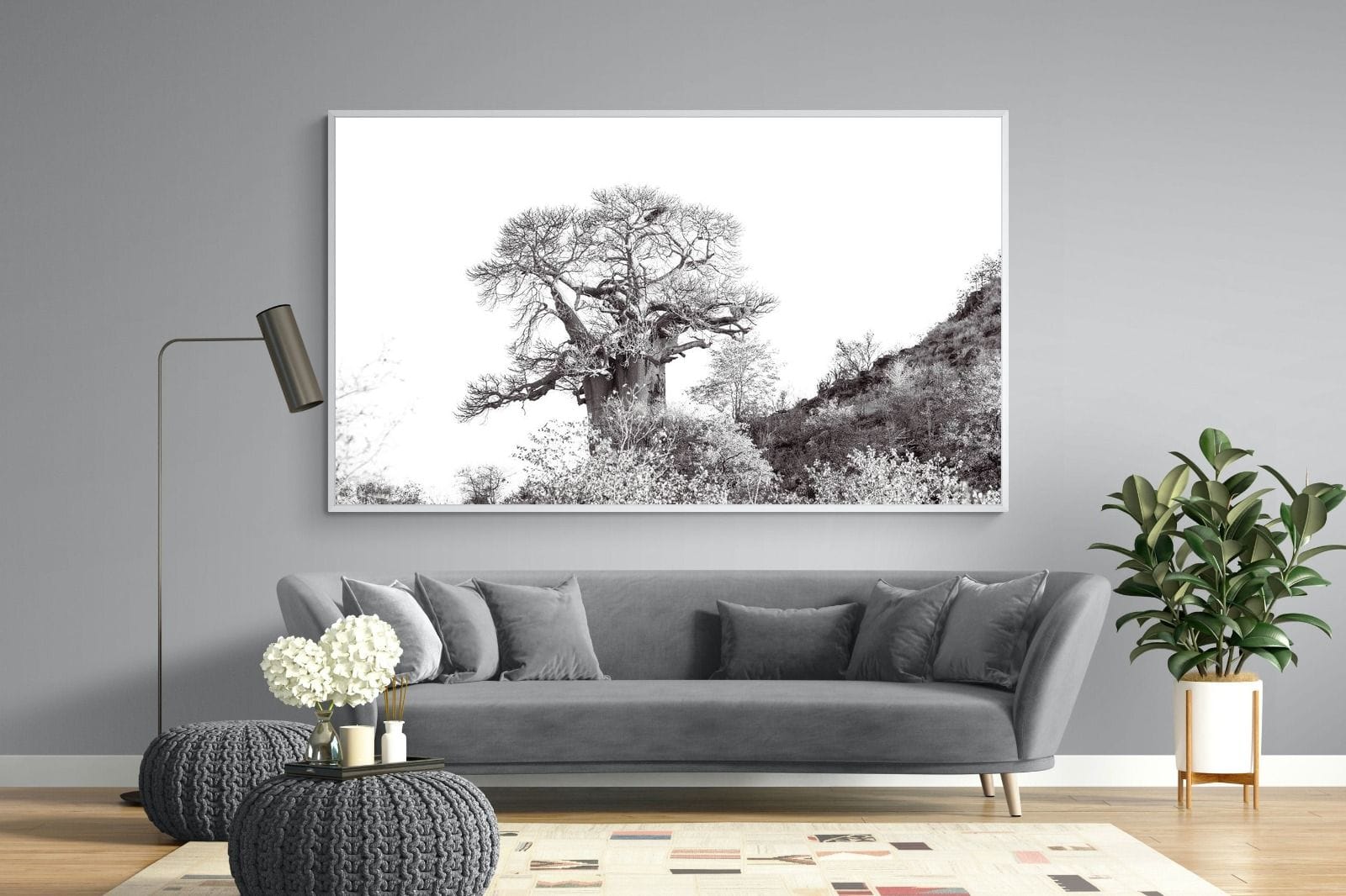 Hillside Baobab-Wall_Art-220 x 130cm-Mounted Canvas-White-Pixalot