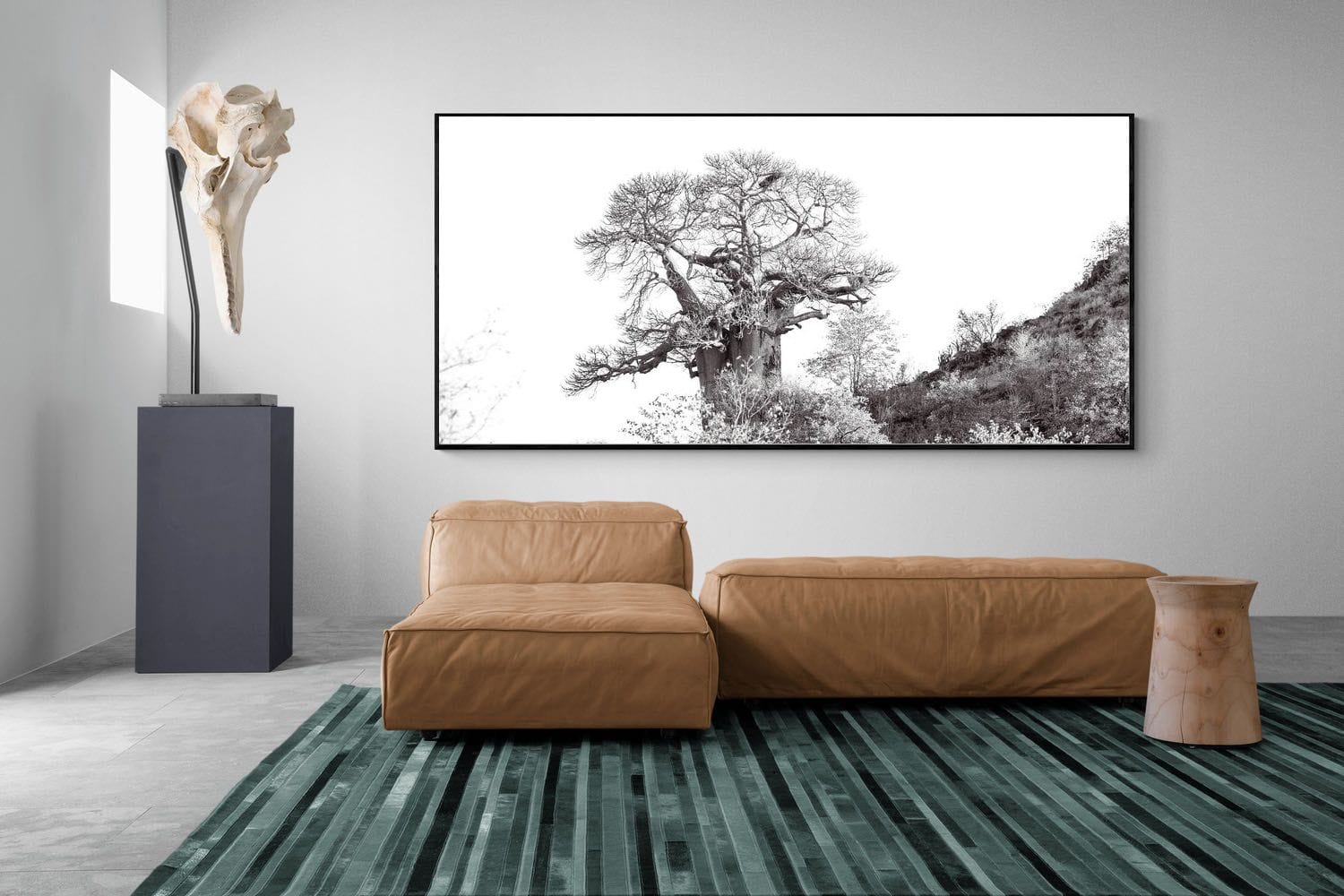 Hillside Baobab-Wall_Art-275 x 130cm-Mounted Canvas-Black-Pixalot