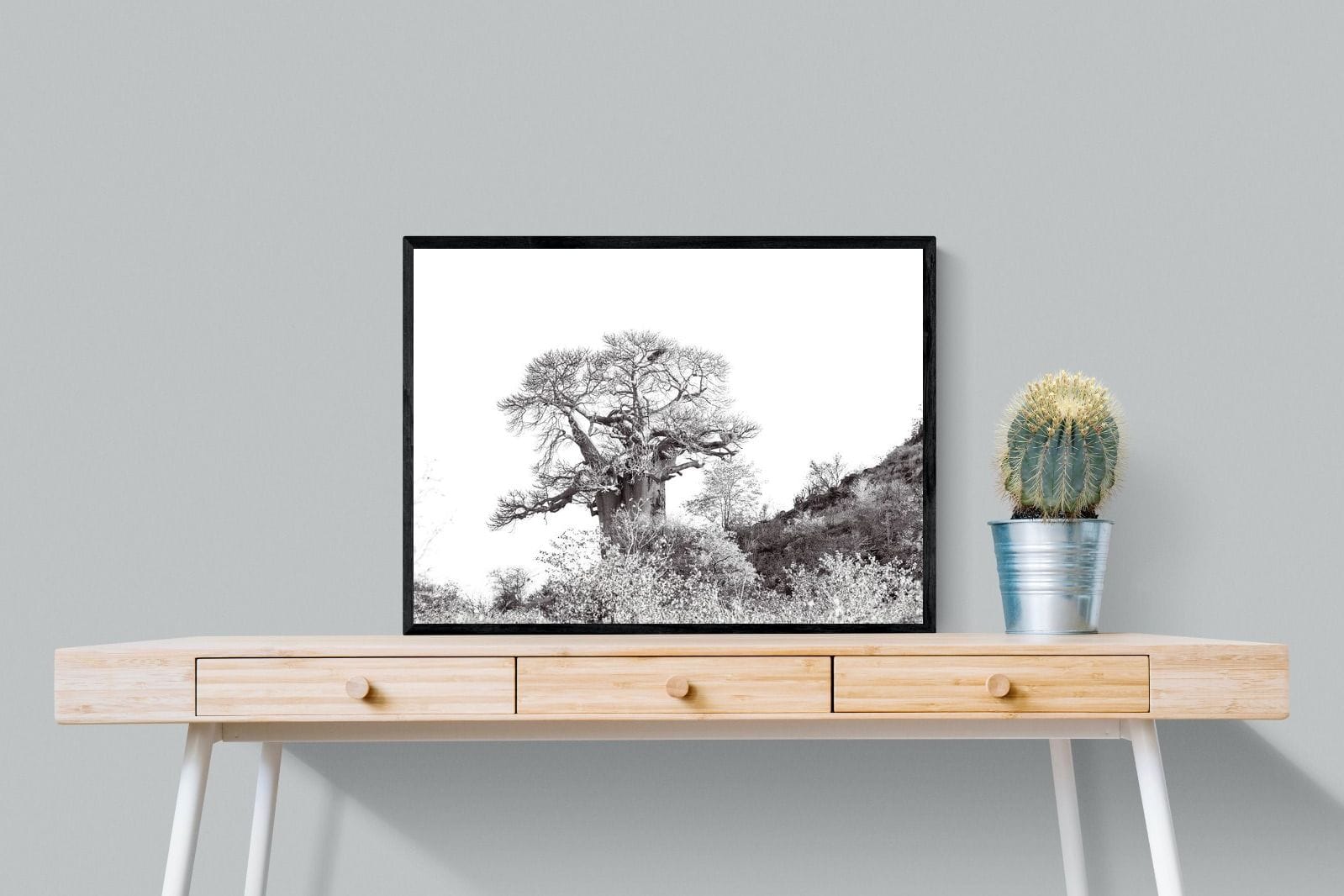Hillside Baobab-Wall_Art-80 x 60cm-Mounted Canvas-Black-Pixalot