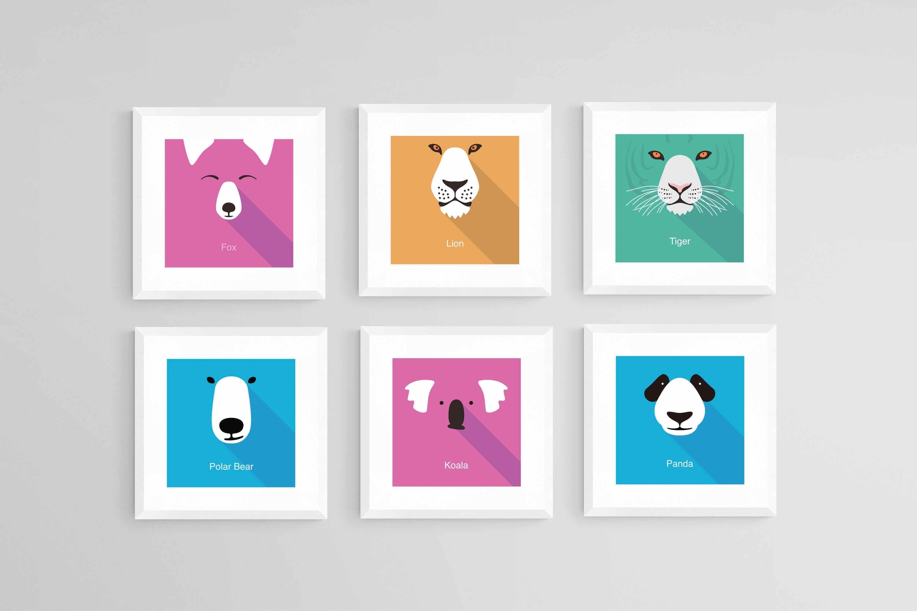 Learning Animals Set of 6-Wall_Art-30 x 30cm (x6)-Framed Print-White-Pixalot