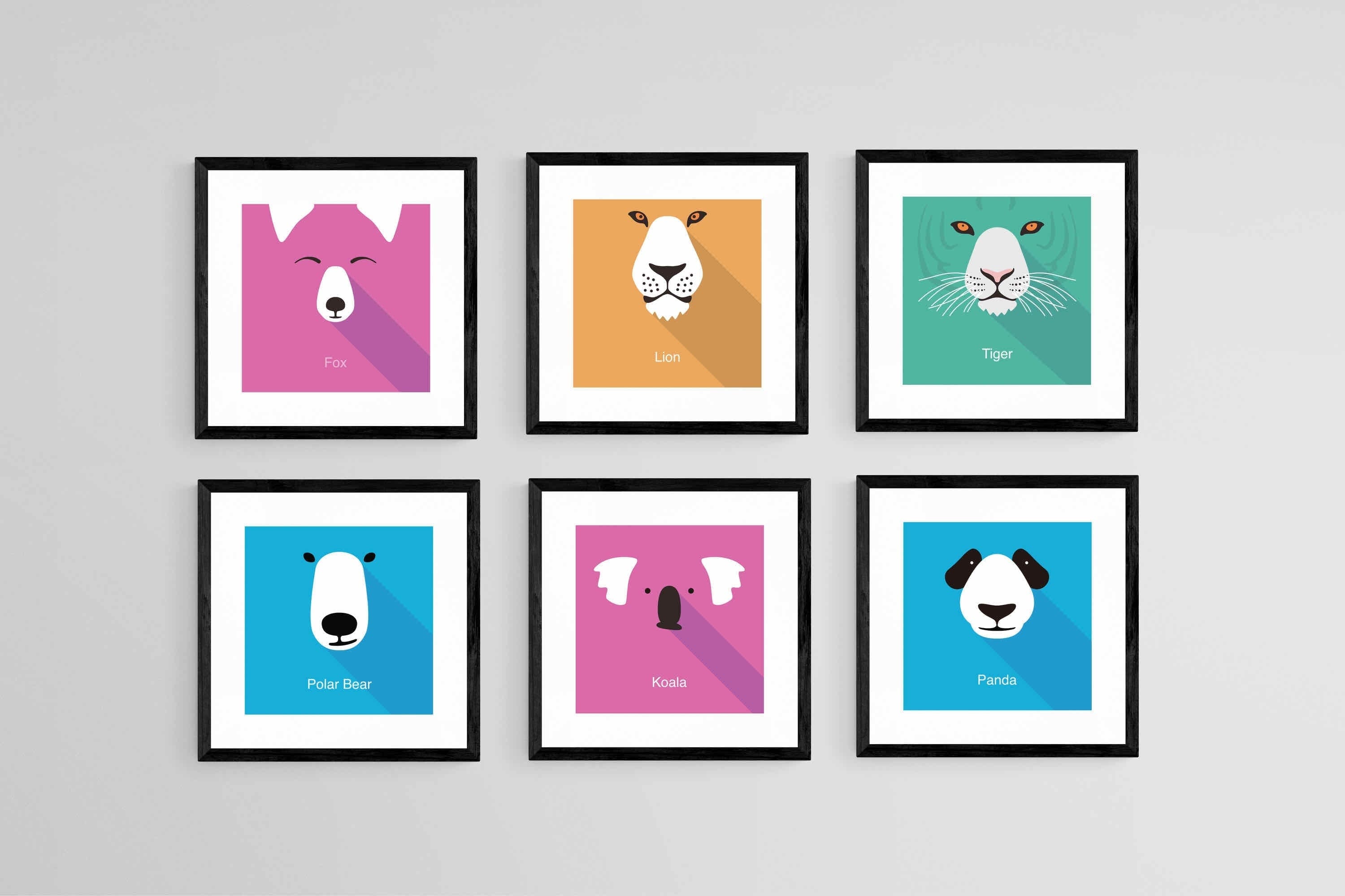 Learning Animals Set of 6-Wall_Art-30 x 30cm (x6)-Framed Print-Black-Pixalot