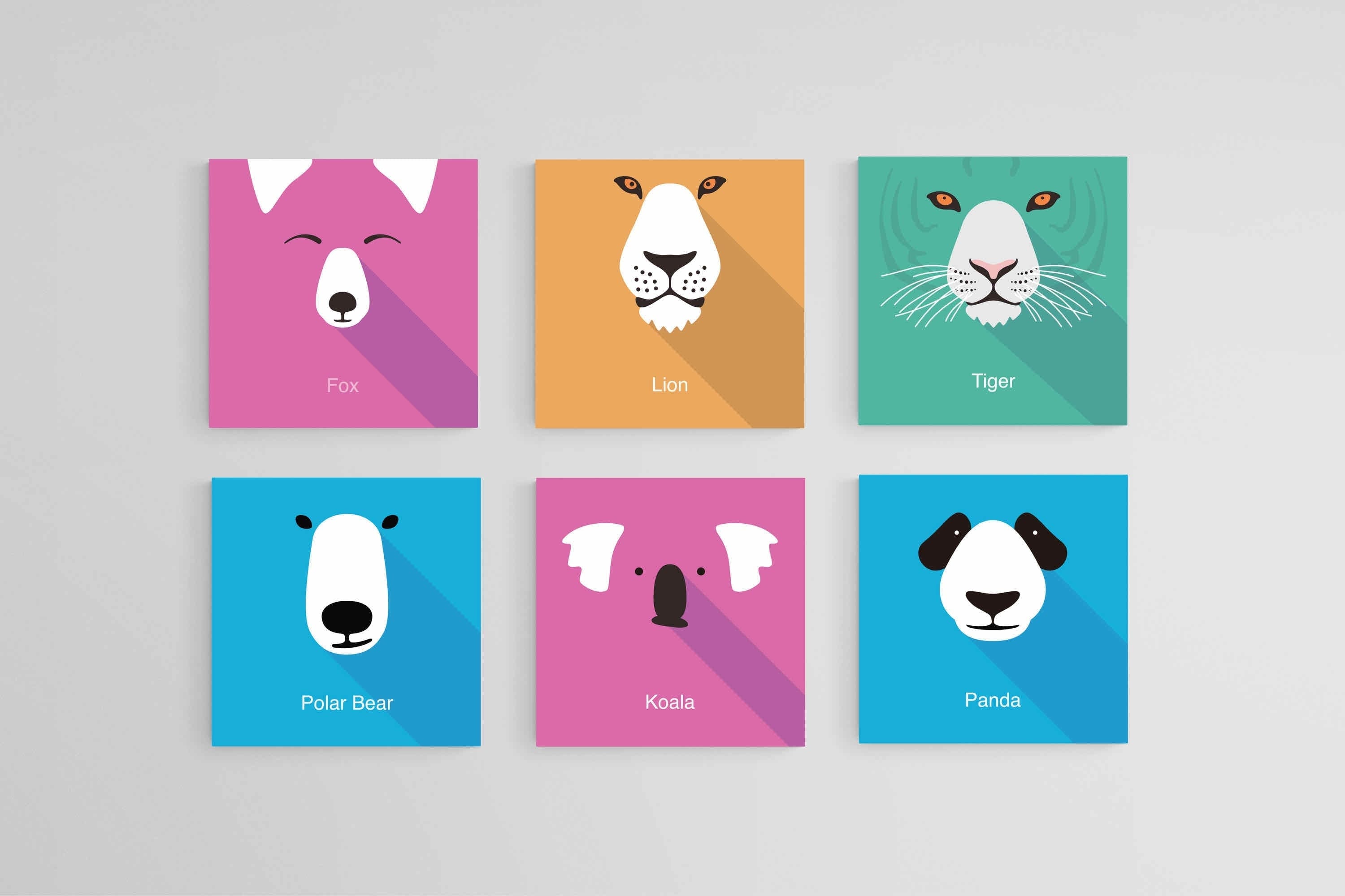 Learning Animals Set of 6-Wall_Art-30 x 30cm (x6)-Mounted Canvas-No Frame-Pixalot