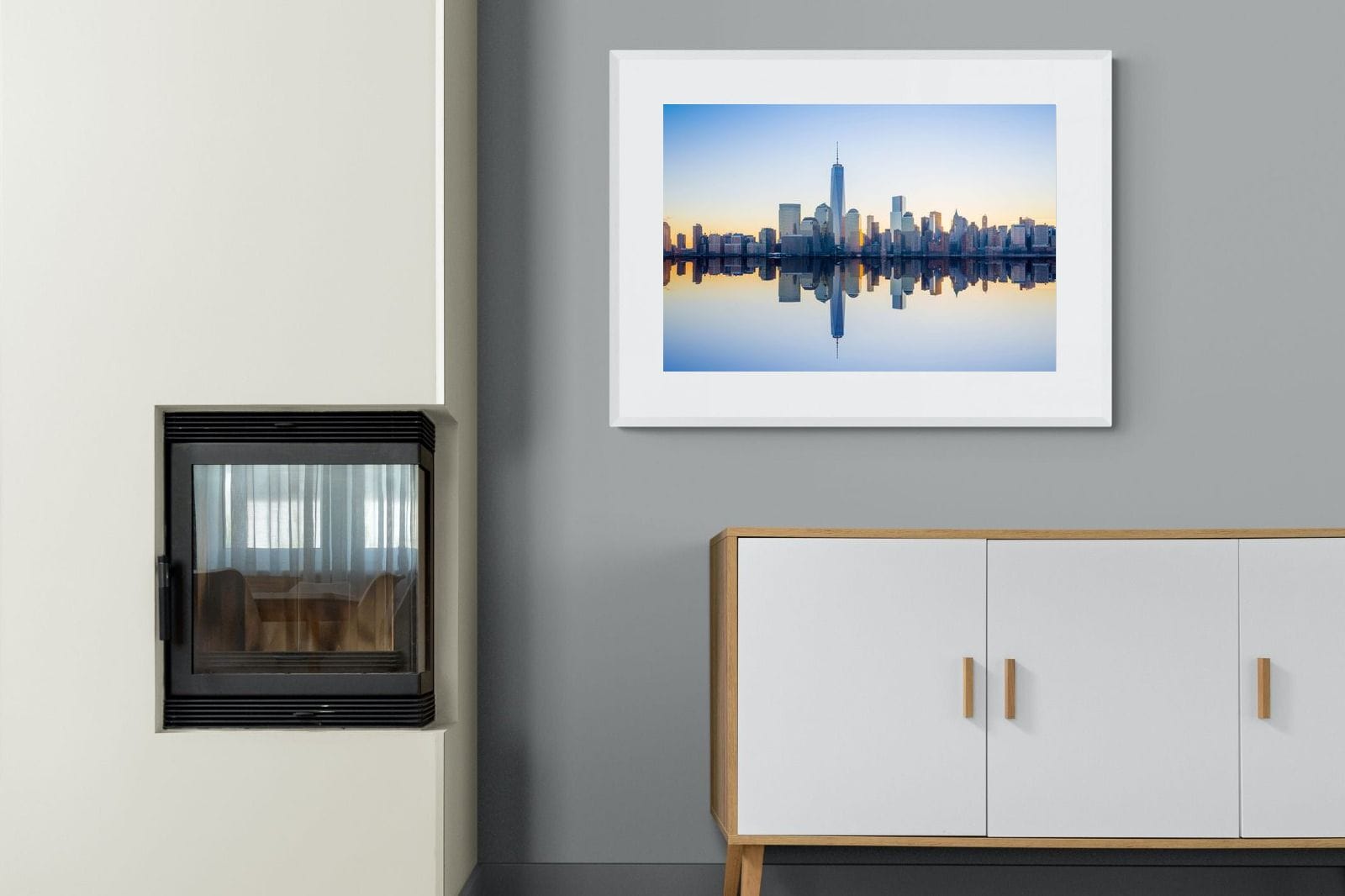 Manhattan Reflection-Wall_Art-100 x 75cm-Framed Print-White-Pixalot