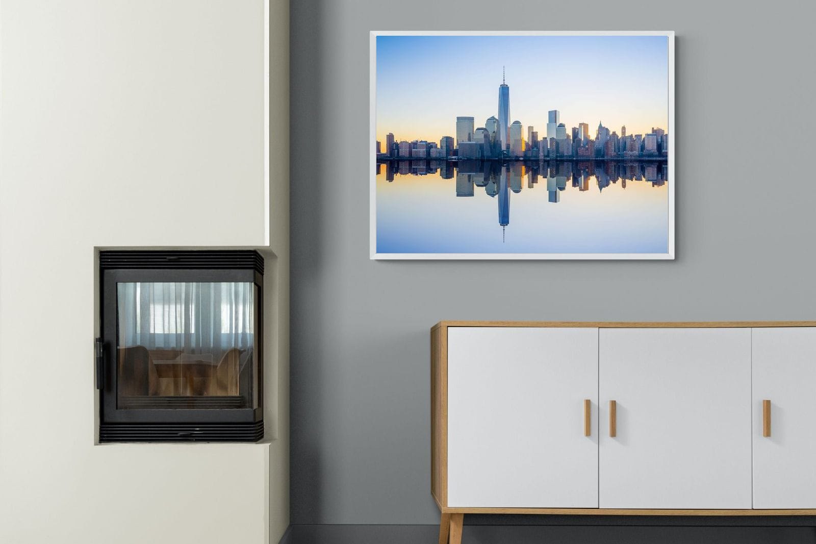 Manhattan Reflection-Wall_Art-100 x 75cm-Mounted Canvas-White-Pixalot