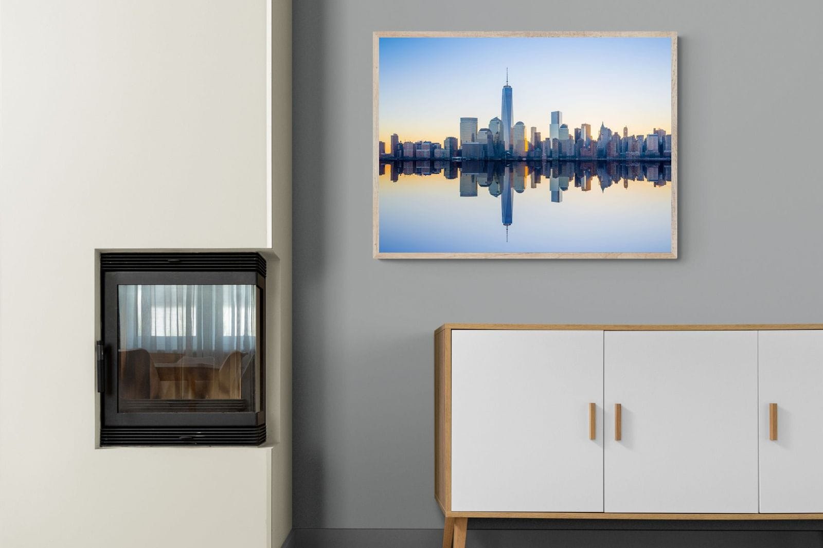 Manhattan Reflection-Wall_Art-100 x 75cm-Mounted Canvas-Wood-Pixalot