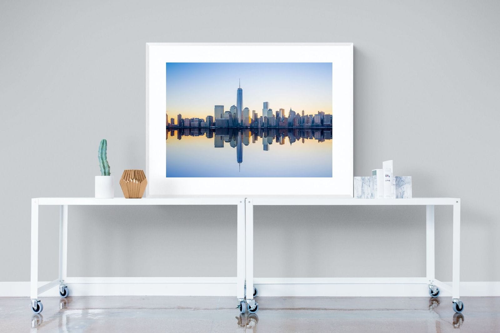 Manhattan Reflection-Wall_Art-120 x 90cm-Framed Print-White-Pixalot