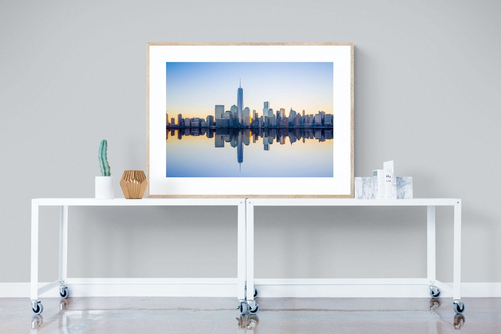 Manhattan Reflection-Wall_Art-120 x 90cm-Framed Print-Wood-Pixalot