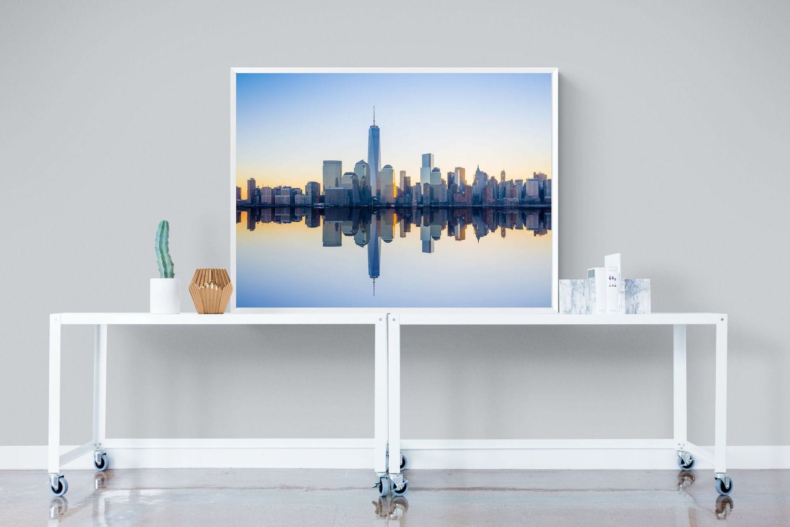 Manhattan Reflection-Wall_Art-120 x 90cm-Mounted Canvas-White-Pixalot