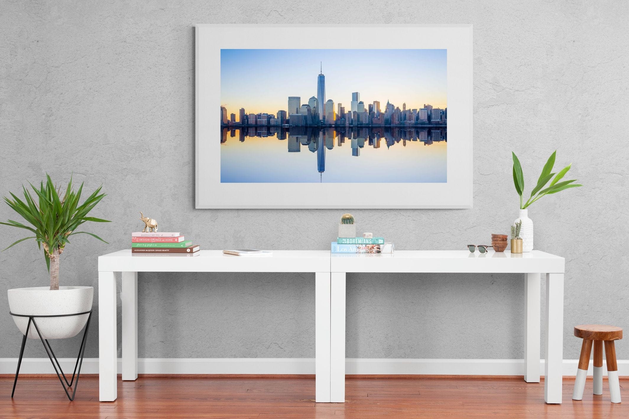 Manhattan Reflection-Wall_Art-150 x 100cm-Framed Print-White-Pixalot