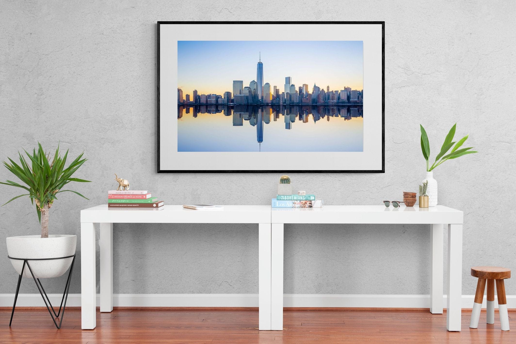 Manhattan Reflection-Wall_Art-150 x 100cm-Framed Print-Black-Pixalot