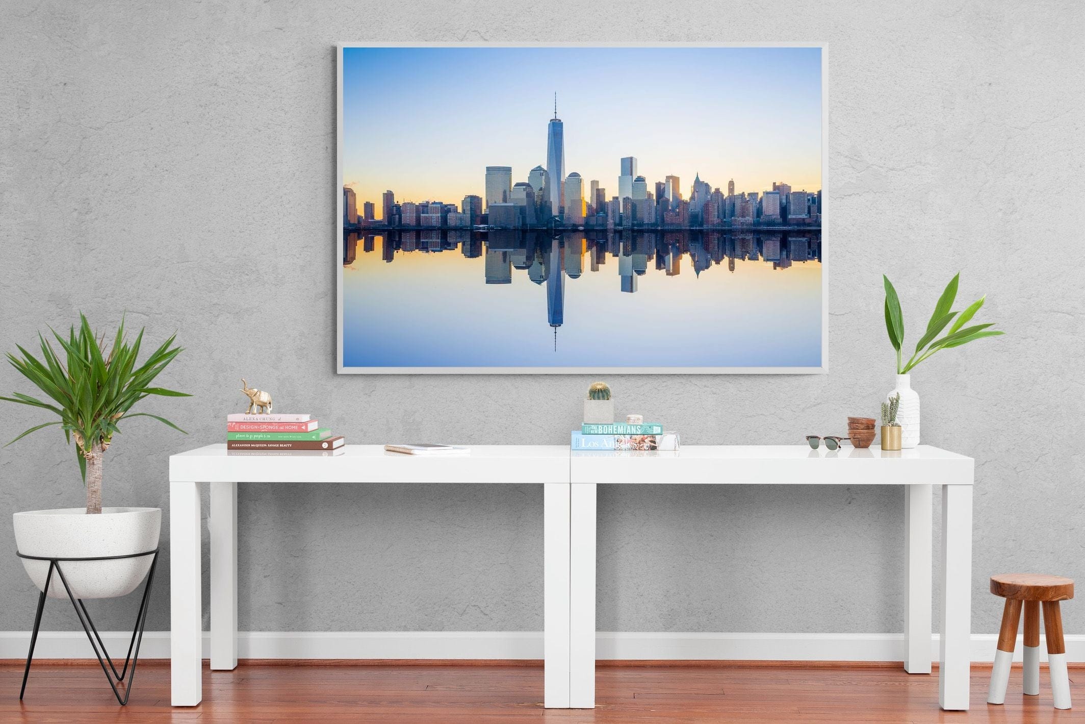 Manhattan Reflection-Wall_Art-150 x 100cm-Mounted Canvas-White-Pixalot