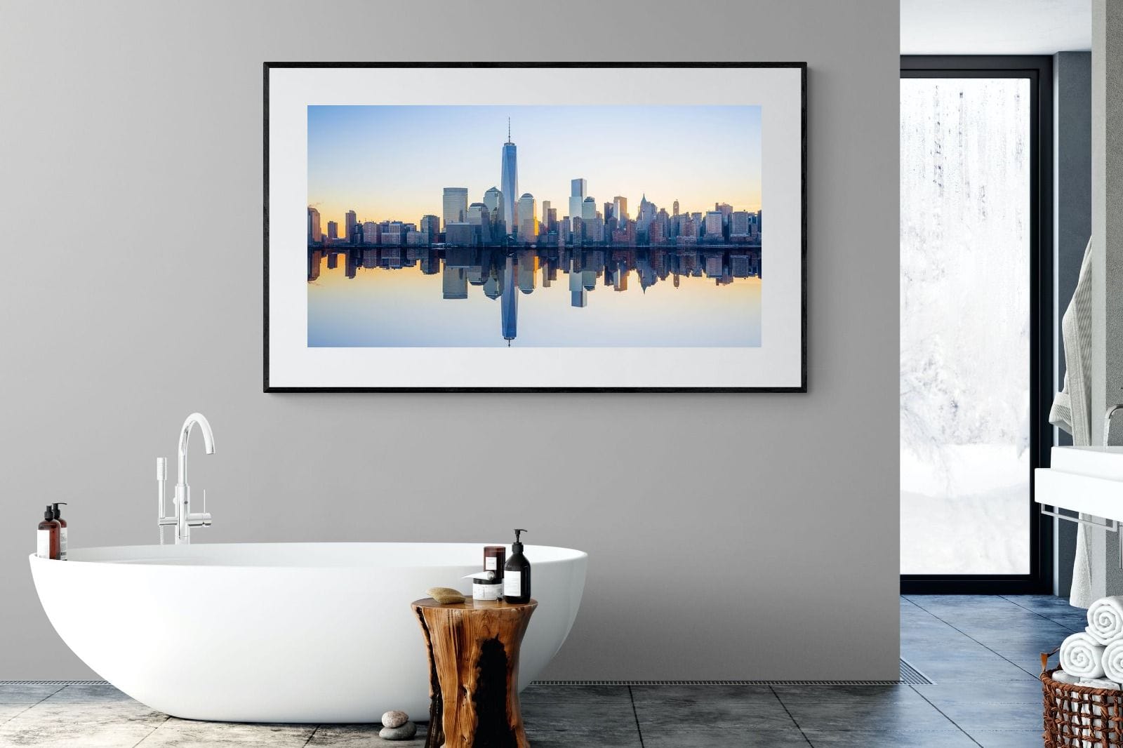 Manhattan Reflection-Wall_Art-180 x 110cm-Framed Print-Black-Pixalot