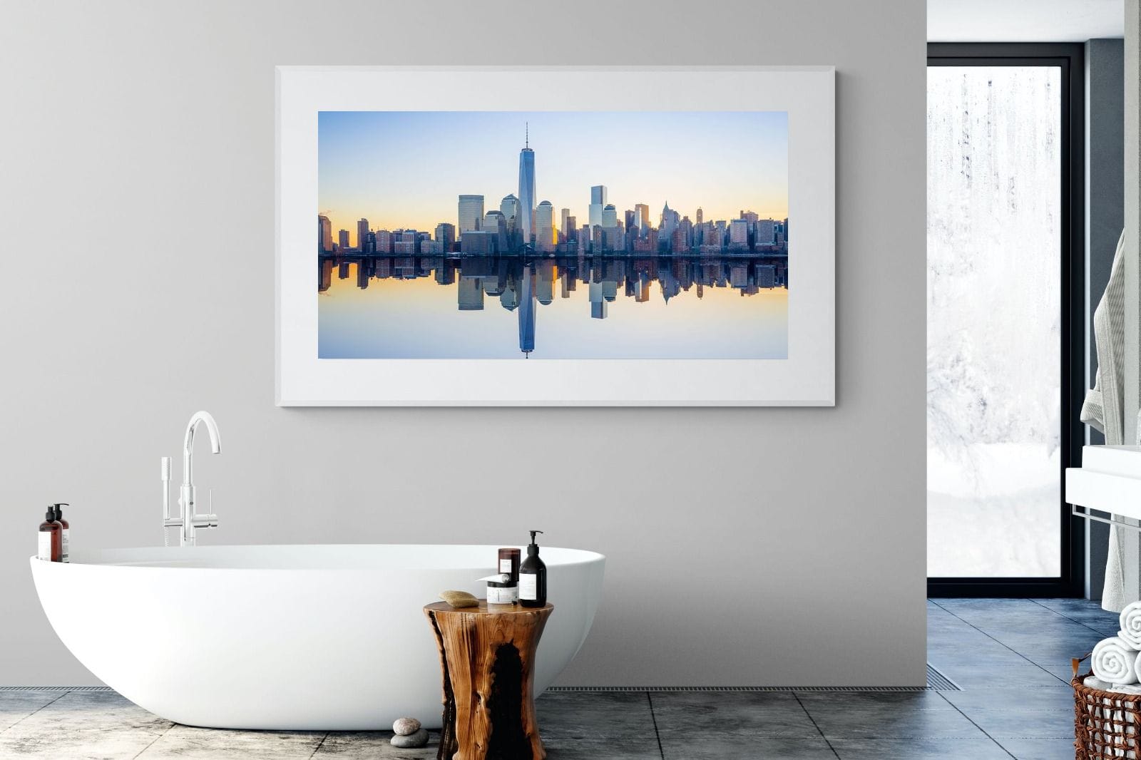Manhattan Reflection-Wall_Art-180 x 110cm-Framed Print-White-Pixalot
