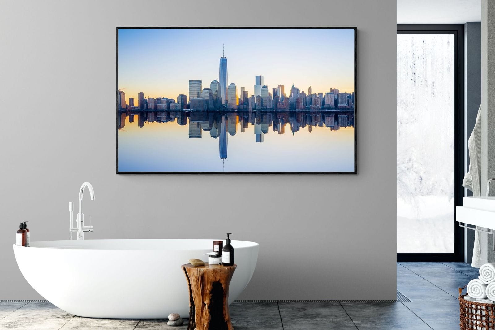 Manhattan Reflection-Wall_Art-180 x 110cm-Mounted Canvas-Black-Pixalot