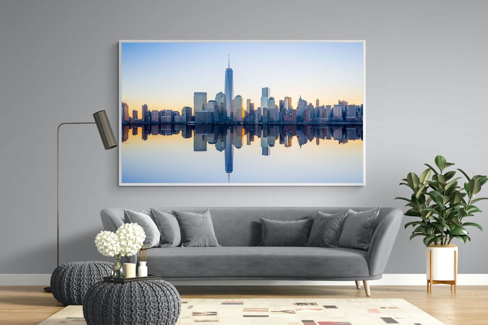 Manhattan Reflection-Wall_Art-220 x 130cm-Mounted Canvas-White-Pixalot