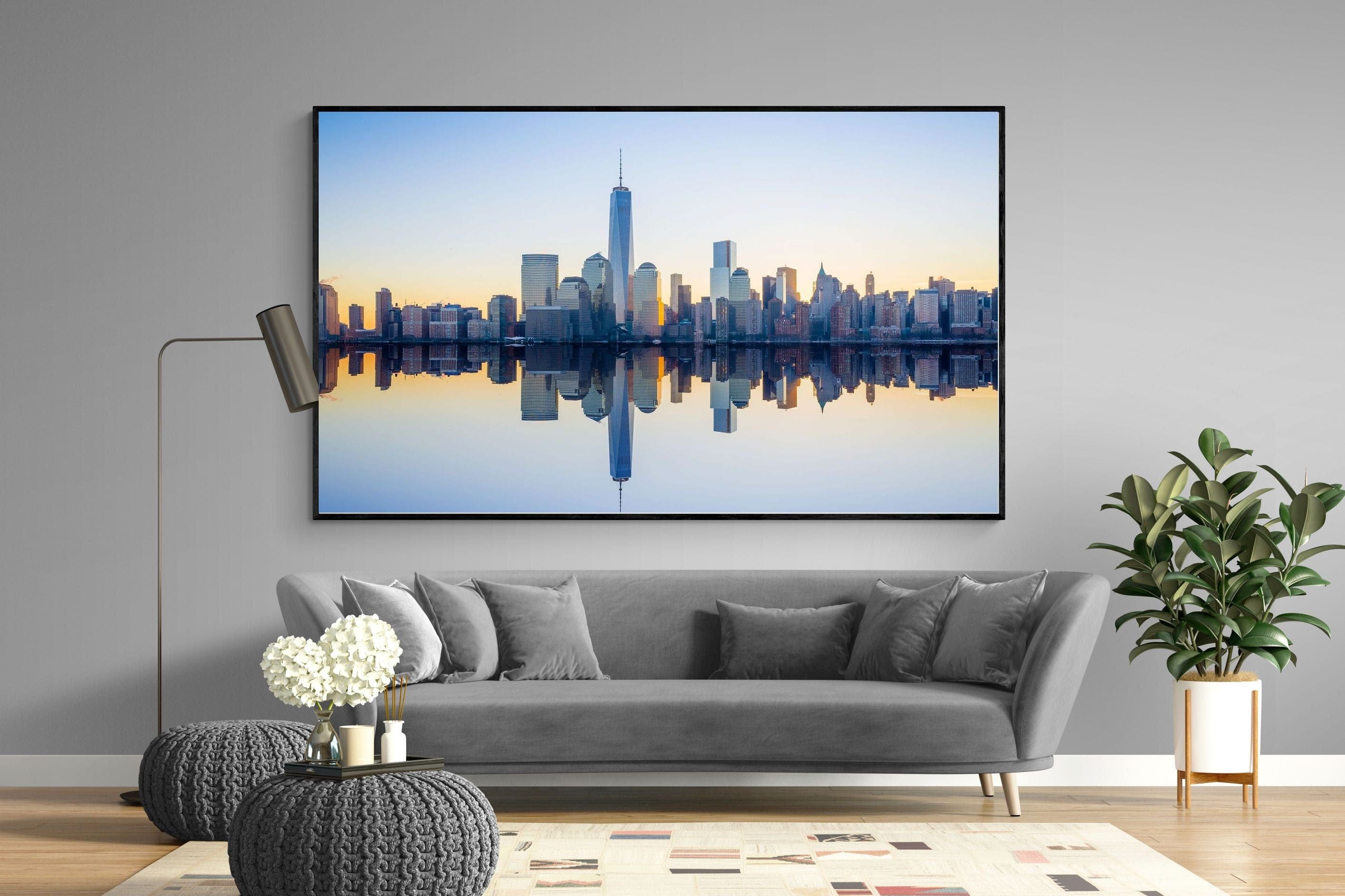 Manhattan Reflection-Wall_Art-220 x 130cm-Mounted Canvas-Black-Pixalot