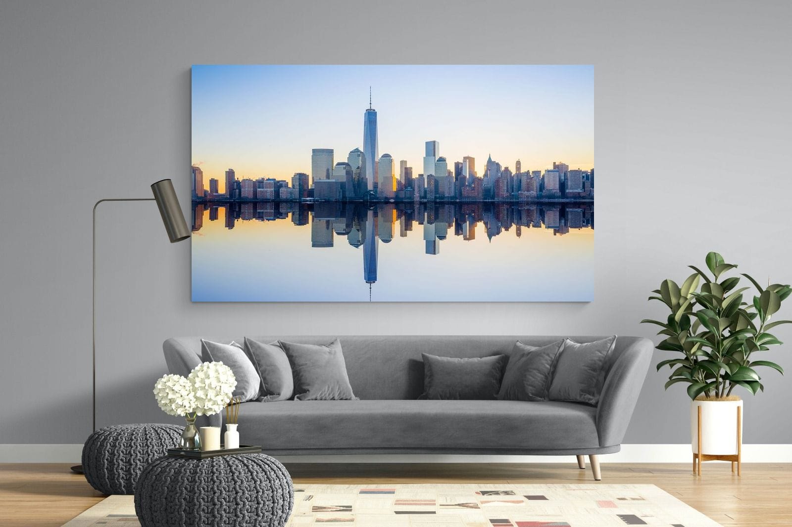 Manhattan Reflection-Wall_Art-220 x 130cm-Mounted Canvas-No Frame-Pixalot