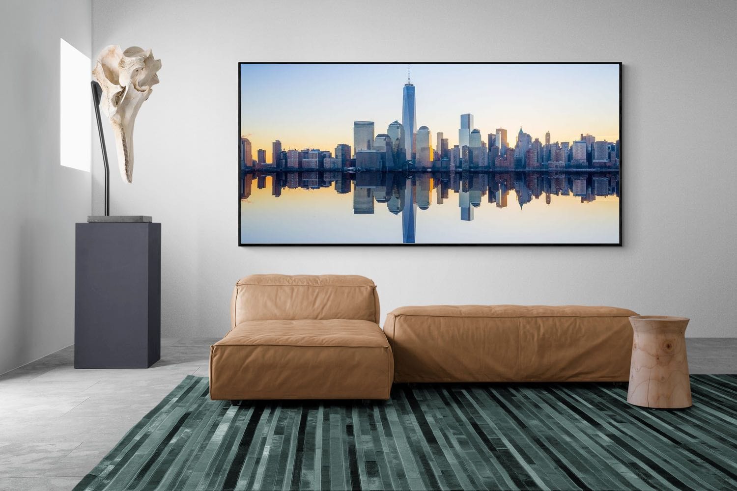 Manhattan Reflection-Wall_Art-275 x 130cm-Mounted Canvas-Black-Pixalot