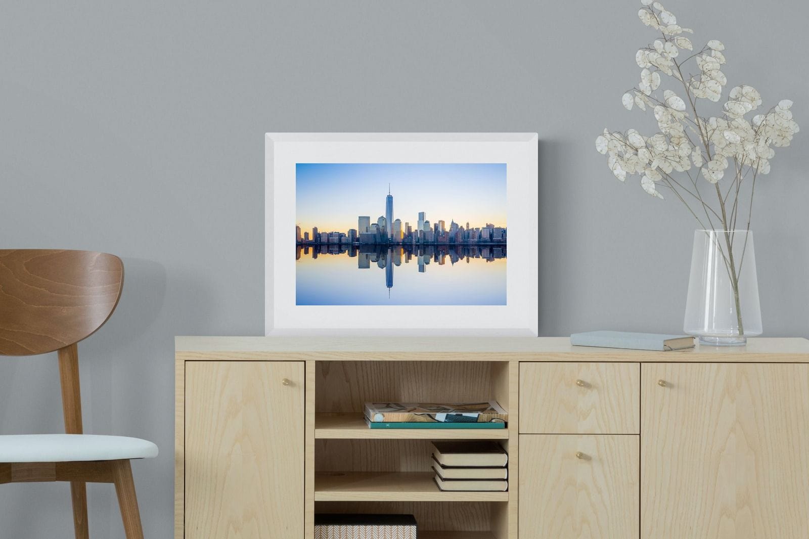 Manhattan Reflection-Wall_Art-60 x 45cm-Framed Print-White-Pixalot