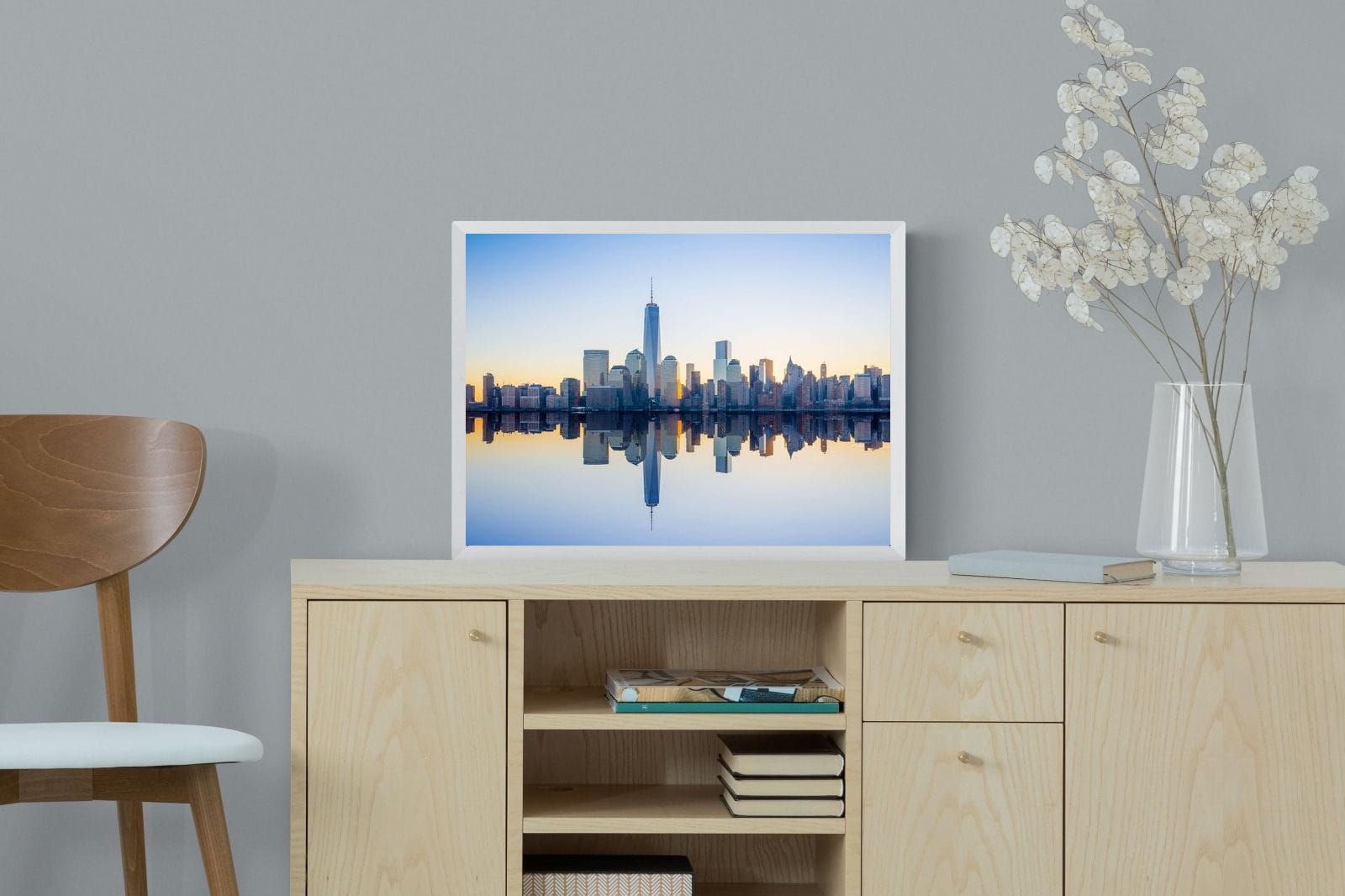Manhattan Reflection-Wall_Art-60 x 45cm-Mounted Canvas-White-Pixalot