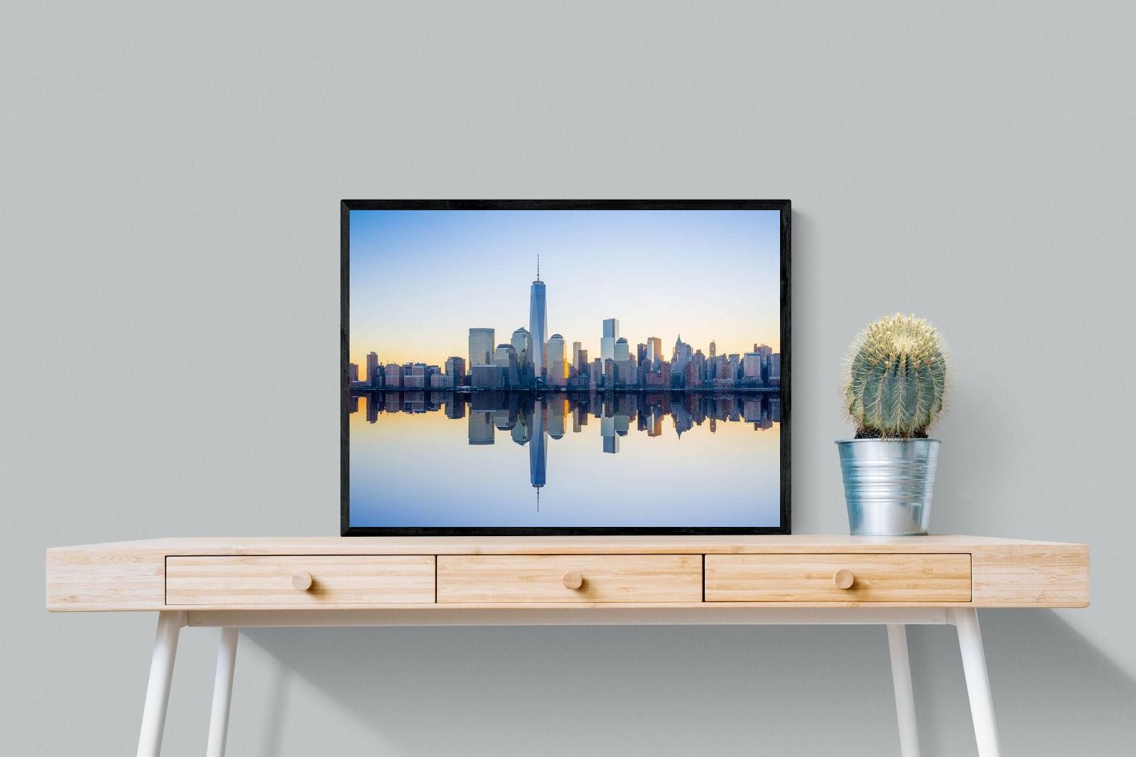 Manhattan Reflection-Wall_Art-80 x 60cm-Mounted Canvas-Black-Pixalot