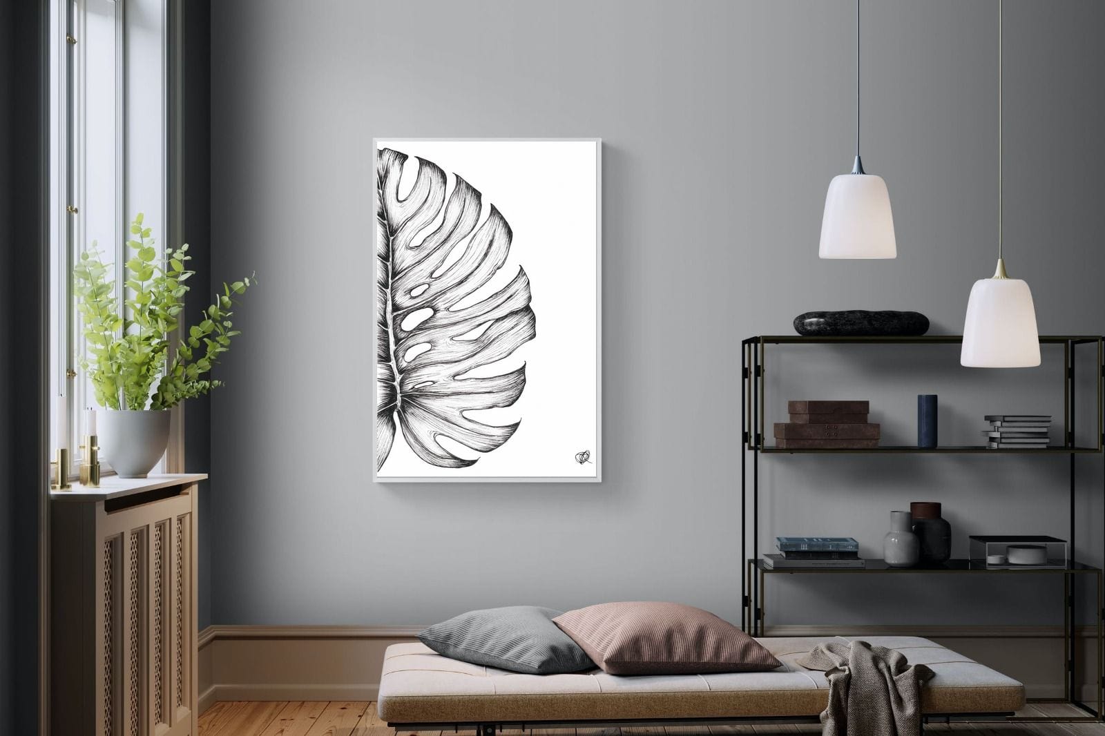 Monstera Illustration-Wall_Art-100 x 150cm-Framed Print-White-Pixalot