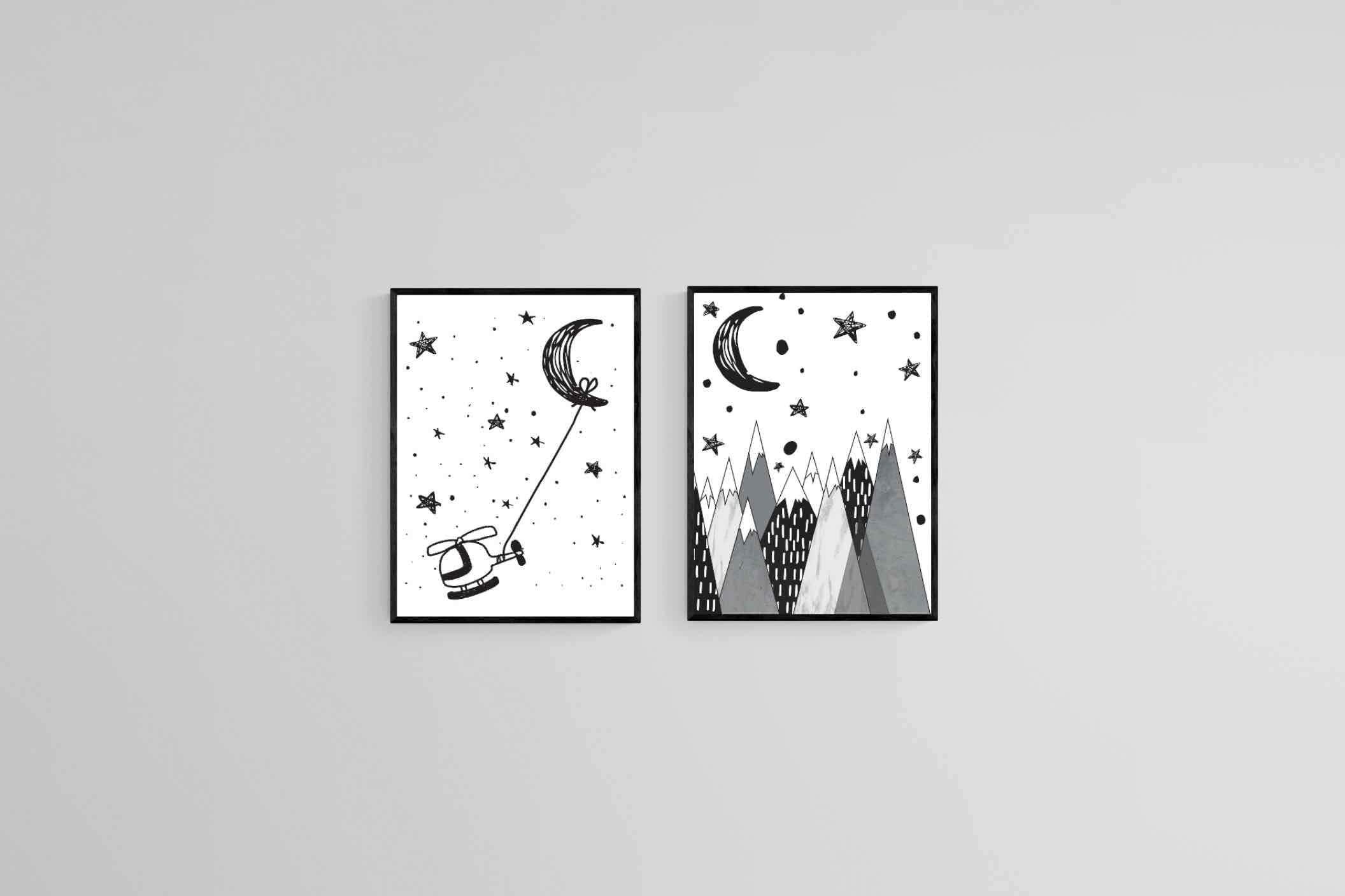 Moon Set-Wall_Art-45 x 60cm (x2)-Mounted Canvas-Black-Pixalot