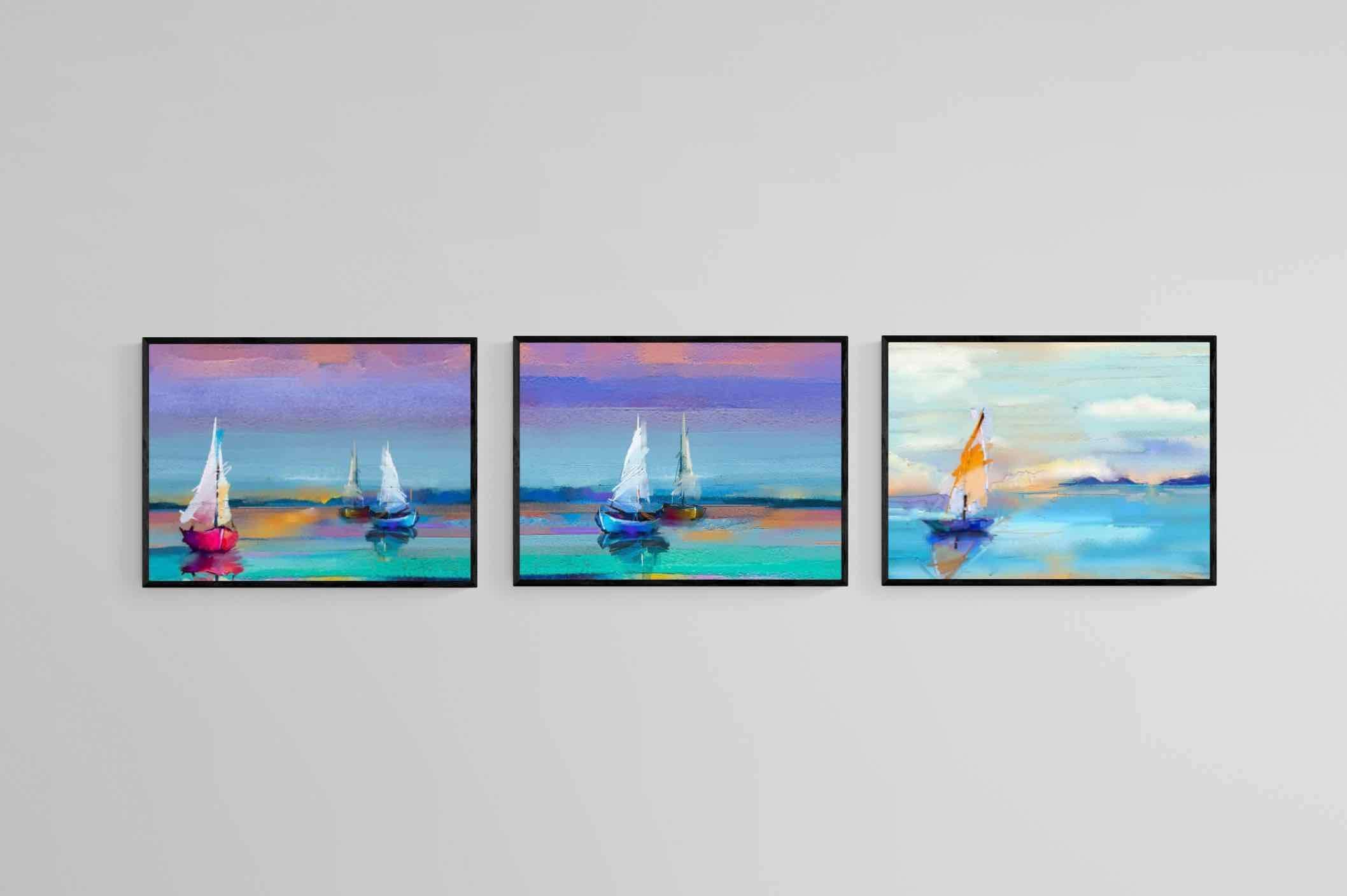 Sails Set-Wall_Art-60 x 45cm (x3)-Mounted Canvas-Black-Pixalot