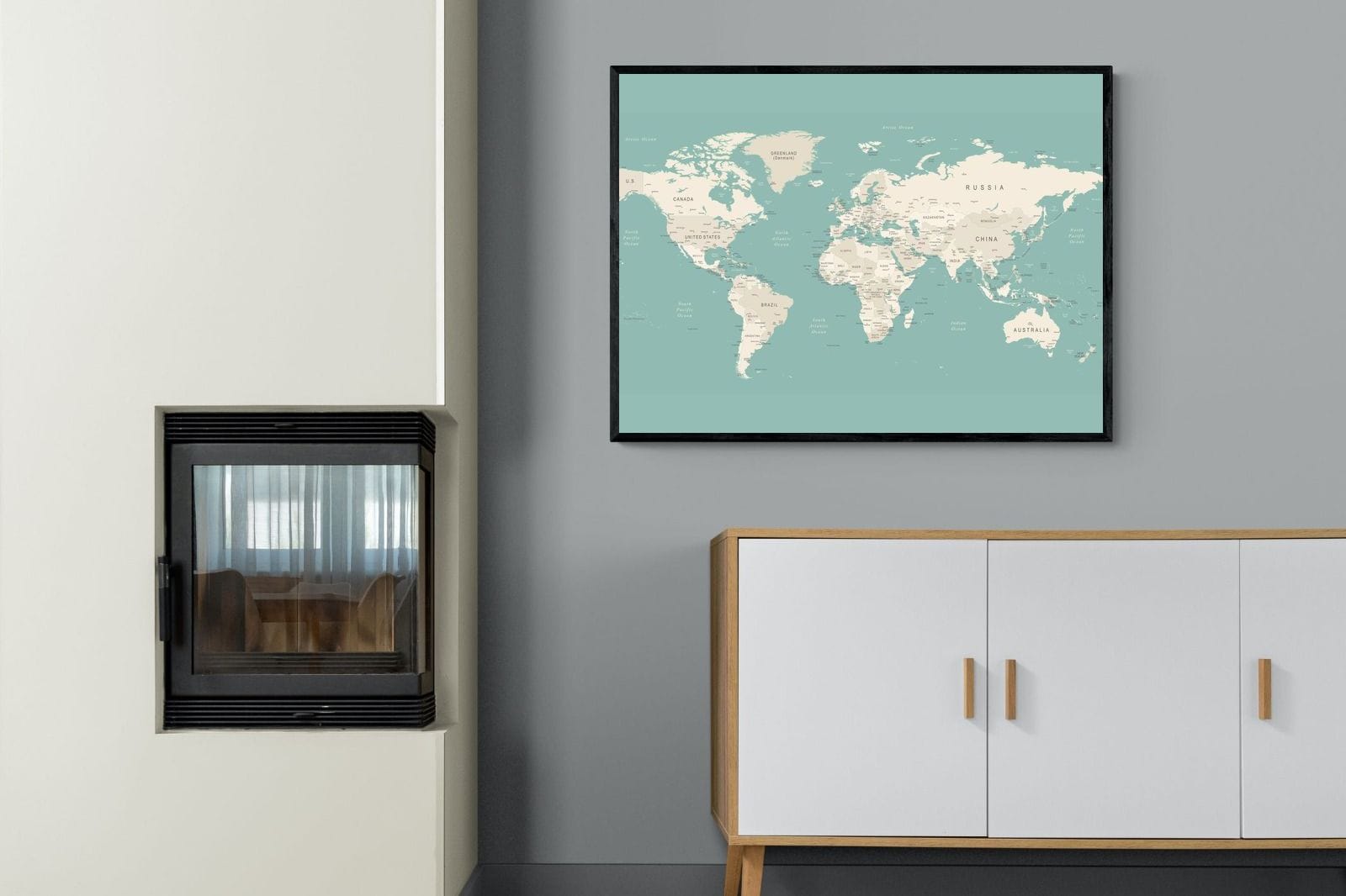 World Map-Wall_Art-100 x 75cm-Mounted Canvas-Black-Pixalot