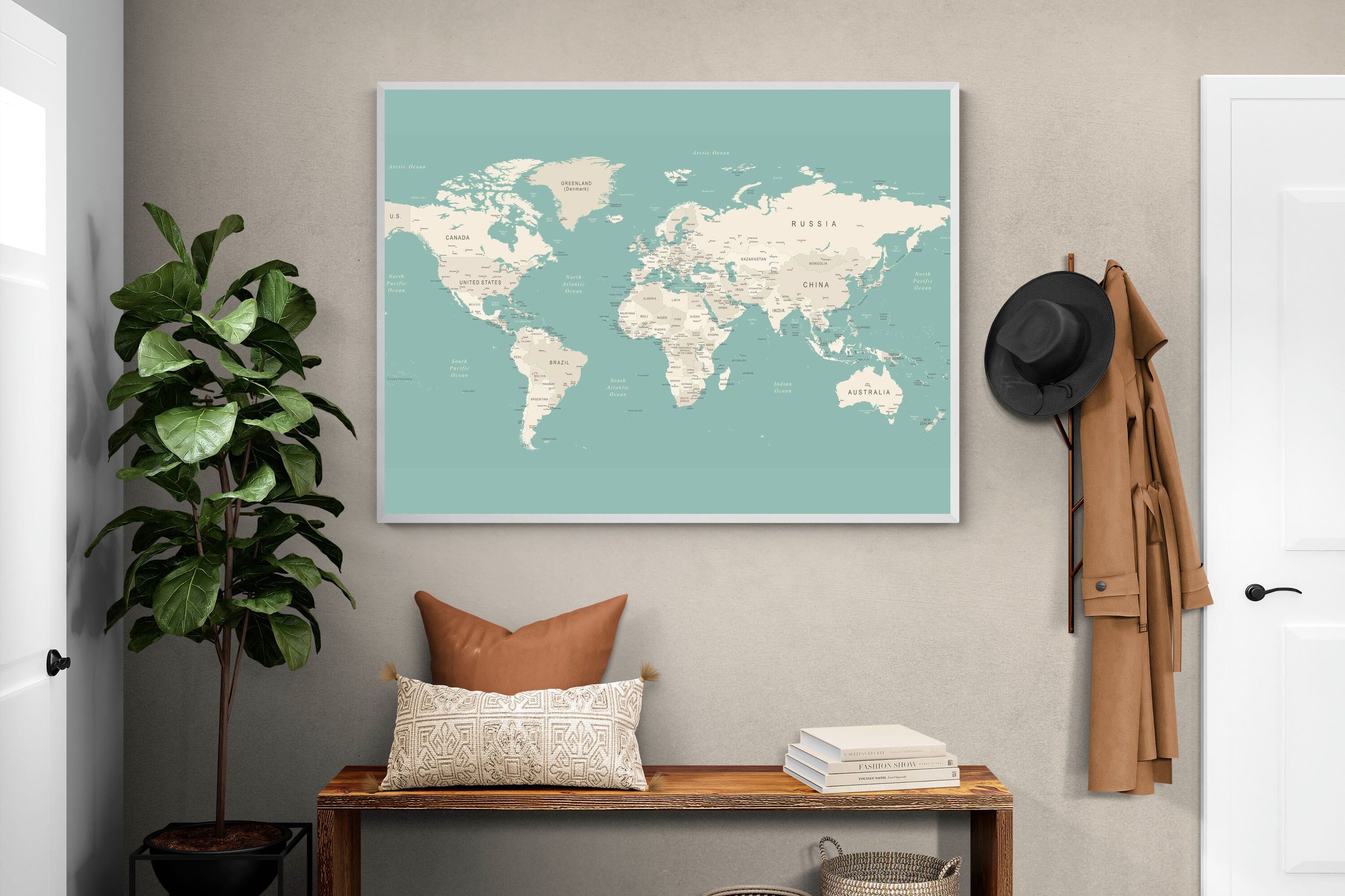 World Map-Wall_Art-120 x 90cm-Mounted Canvas-White-Pixalot