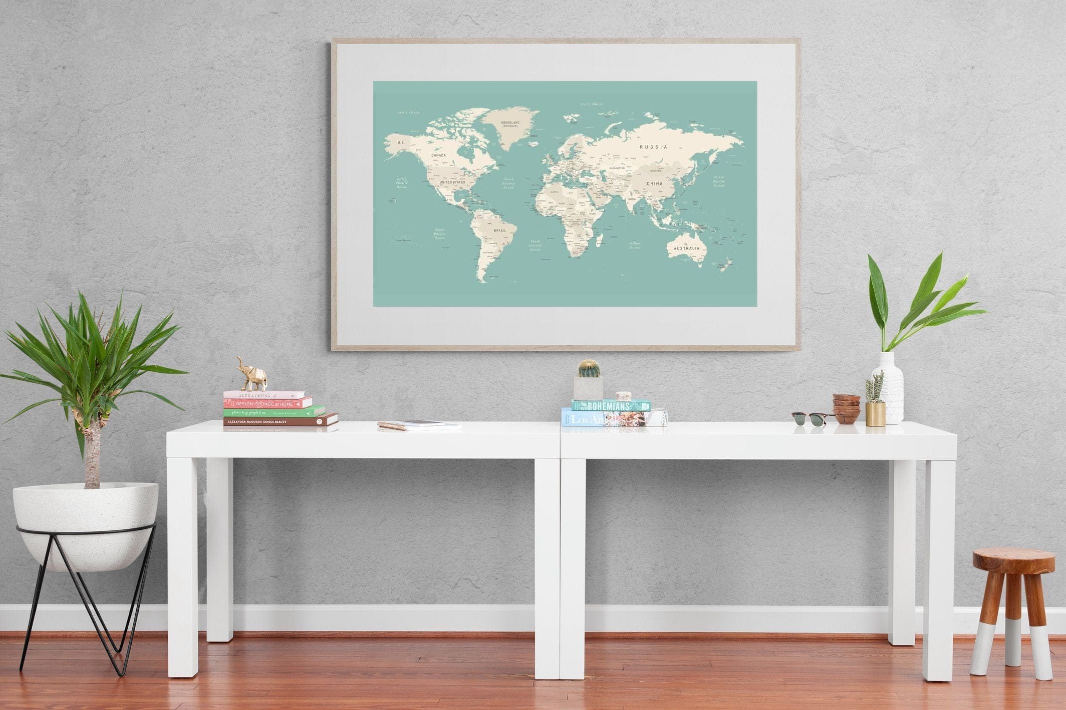World Map-Wall_Art-150 x 100cm-Framed Print-Wood-Pixalot