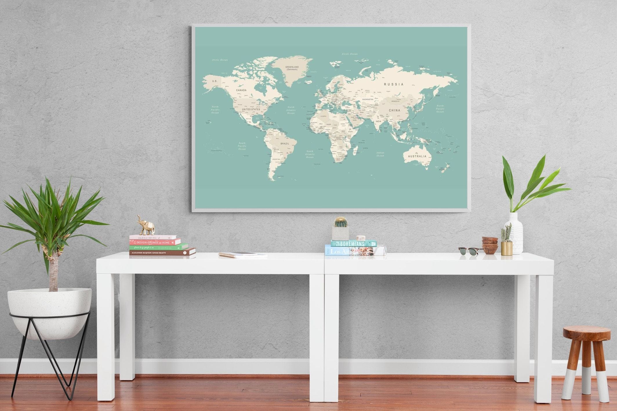 World Map-Wall_Art-150 x 100cm-Mounted Canvas-White-Pixalot