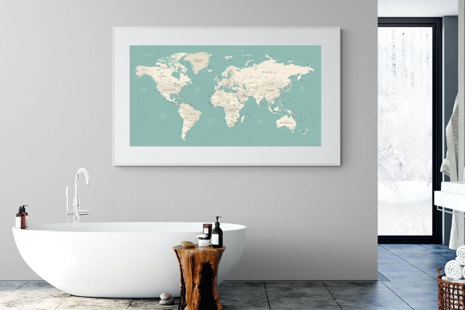 World Map-Wall_Art-180 x 110cm-Framed Print-White-Pixalot